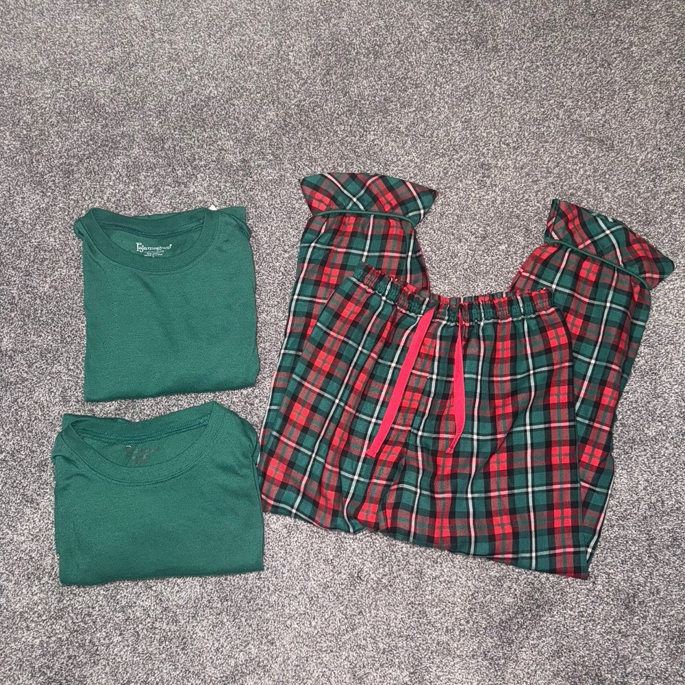 PajamaGram Kids Youth Christmas Pajama Set - Long Sleeves (2) and Red&Green Pant